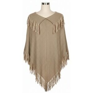 Do Everything In Love Anthropologie Knit Sweater Poncho Asymmetrical Fringe Boho